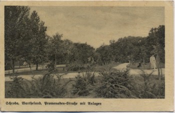 AK Schroda Środa Wielkopolska Promenaden-Straße mit Anlagen Warthegau Posen Polen 1940