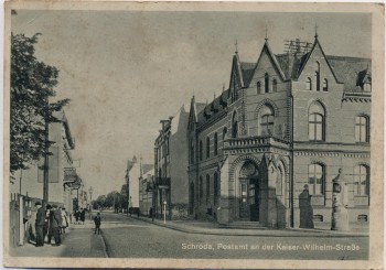 AK Schroda Środa Wielkopolska Postamt an der Kaiser-Wilhelm-Straße Warthegau Posen Polen 1940 RAR