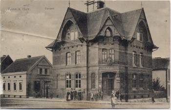 AK Frose am Harz Postamt mit Menschen bei Seeland 1915