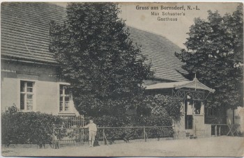 AK Gruss aus Bornsdorf Max Schuster's Gasthaus bei Heideblick 1908 RAR AK Gruss aus Bornsdorf Max Schuster's Gasthaus bei Heideblick 1908 RAR