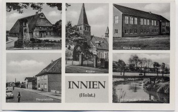 AK Mehrbild Innien in Holstein Denkmal Schule Hauptstraße ... Aukrug 1950