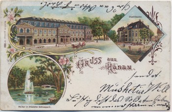 AK Litho Gruss aus Hanau Kurhaus Stadtheater ... 1903