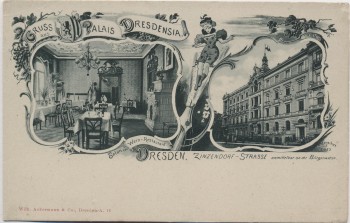VERKAUFT !!!   AK Dresden Gruss aus Palais Dresdensia Zinzendorf-Strasse Bürgerwiese 1910 RAR