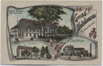 AK Gruss aus Holzhausen bei Schweickershain Gasthof Schule Fabrik bei Geringswalde Erlau 1922 RAR