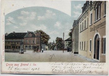 VERKAUFT !!!   AK Gruss aus Brand in Sachsen Brand-Erbisdorf Ortsansicht mit Gasthof Hotel Zum Kronprinzen 1902 RAR