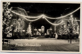 AK Foto Villingen Schwarzwald Frohe Weihnachten Bickenstrasse Bickentor Rhein-Main Bank 1950