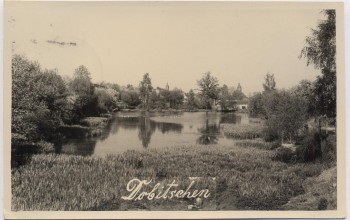 VERKAUFT !!!   AK Foto Dobitschen in Thüringen Ortsansicht mit Teich bei Starkenberg 1958 RAR