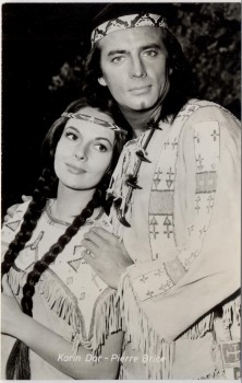 VERKAUFT !!!  AK Foto Karin Dor Pierre Brice Winnetou 2 1964