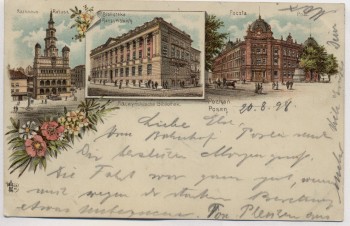 AK Litho Posen Poznań Post Rathaus Bibliothek Polen 1898 RAR