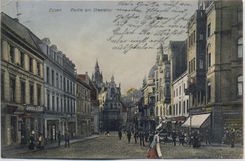 AK Essen Partie am Steeletor Conditorei viele Menschen 1909