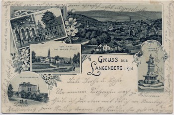 AK Gruss aus Langenberg im Rheinland Kriegerdenkmal Rathaus Gymnasium ... 1905 RAR