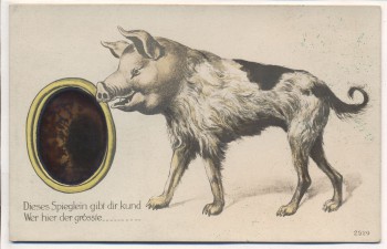 VERKAUFT !!!   AK Dieses Spieglein gibt dir kund Wer hier der grösste ... Schweinehund 1910
