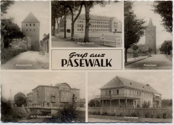 AK Mehrbild Gruß aus Pasewalk Kinderkrippe Pulverturm Bahnhofshotel ... 1960