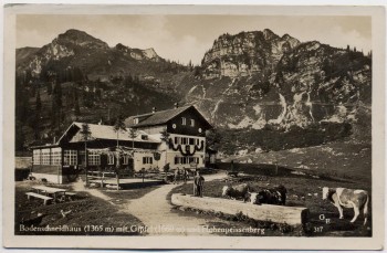 AK Foto Schliersee Bodenschneidhaus und Hohenpeissenberg Menschen Kühe 1935
