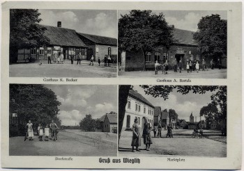 VERKAUFT !!!   AK Mehrbild Gruß aus Wieglitz Gasthaus Becker Bartels Dorfstraße bei Bülstringen Haldensleben 1935 RAR