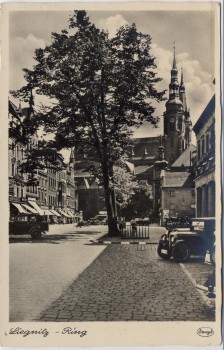 VERKAUFT !!!   AK Foto Legnica Liegnitz Ring mit Autos Schlesien Polen 1942