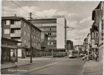 AK Foto Stuttgart Feuerbach Ortsansicht Volksbank Straßenbahn Autos 1960 RAR