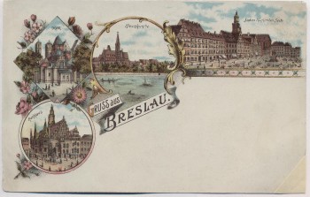 AK Gruss aus Breslau Wrocław Rathaus Dom Kreuzkirche Schlesien Polen 1900