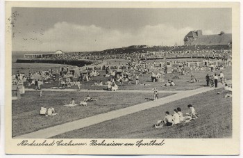 AK Nordseebad Cuxhaven Hochsaison am Sportbad viele Menschen 1951