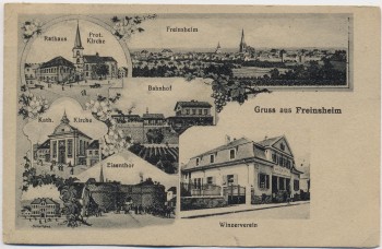 AK Gruss aus Freinsheim Winzerverein Bahnhof Kirche ... 1922 RAR