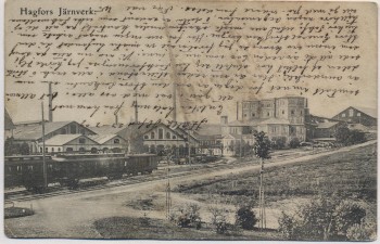 AK Hagfors Järnverk Eisenwerk mit Zug Värmland Schweden 1909 RAR