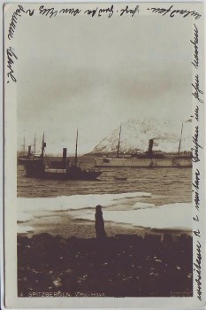 VERKAUFT !!!   AK Foto Spitzbergen Virgo Havn Schiffe Stempel Pakisen Norwegen 1924 RAR