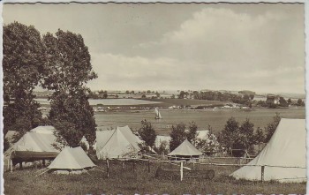 AK Foto Talsperre Pirk Blick auf Zeltplatz bei Oelsnitz Vogtland 1961