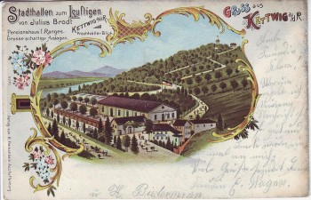 AK Litho Gruss aus Kettwig an der Ruhr Stadthallen zum Luftigen Essen 1903 RAR