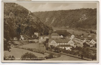 VERKAUFT !!!   AK Foto Solbad Karlshafen a. d. Weser mit Diemelbrücke 1935