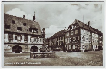 AK Foto Haslach im Kinzigtal Ortsansicht mit Brunnen und Ratsstube Schwarzwald 1935