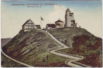AK Riesengebirge Schneekoppe mit Jubiläumsweg Schlesien Tschechien 1913