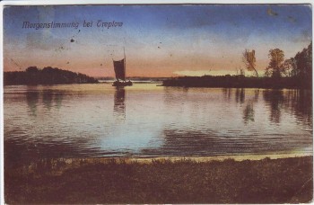 AK Berlin Morgenstimmung bei Treptow See mit Boot 1920
