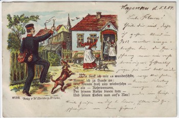 AK Litho Soldat Reserve Wiedersehen Hund 1904