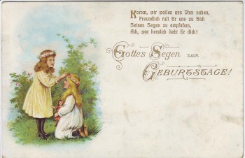 AK Gottes Segen zum Geburtstage 2 Kinder Gedicht 1910