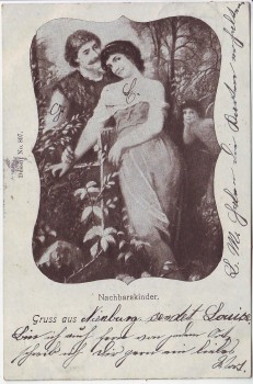 Künstler-AK Gruß aus ... Nachbarskinder Liebende Dessin 807 1901