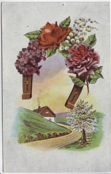 Künstler-AK Hufeisen mit Blumen Landschaft 1920