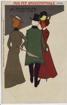 Künstler-AK Aus der Großstadthölle Im Fegefeuer 2 Damen mit Mann Verlag Bürger u. Ottillie No. 6638 1910