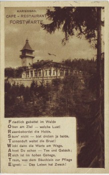 AK Marienbad Mariánské Lázně Cafe Restaurant Forstwarte mit Gedicht Böhmen Tschechien 1930