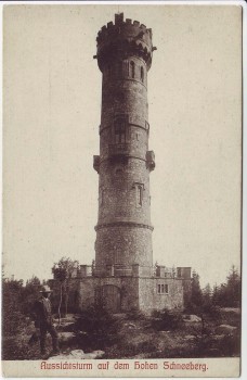 AK Aussichtsturm auf dem Hohen Schneeberg mit Mann Děčínský Sněžník bei Děčín Böhmen Tschechien 1910