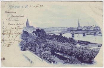 AK Frankfurt am Main Ortsansicht mit Brücke und Kirchen 1898