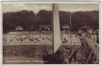 AK Ostseebad Göhren auf Rügen Seebrücke mit Segelboot 1934