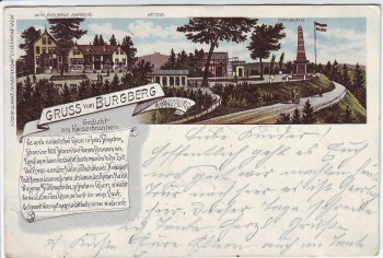 VERKAUFT !!!   Litho Gruss vom Burgberg bei Bad Harzburg Hotel Brocken Canossasäule Gedicht 1898