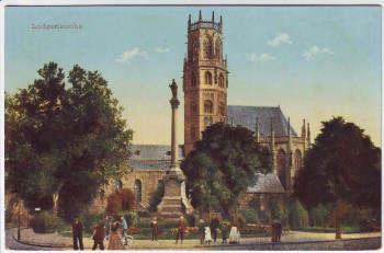 AK Münster in Westfalen Ludgerikirche mit Menschen 1904