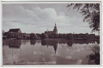 VERKAUFT !!!   AK Stralsund Küterdamm mit Marienkirche 1938