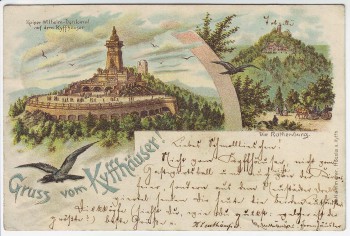 Litho AK Gruss vom Kyffhäuser Denkmal Rothenburg bei Bad Frankenhausen 1898