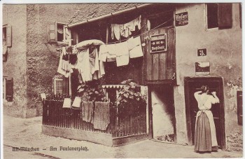 VERKAUFT !!!   AK Alt München Au Am Paulanerplatz Frau mit Wäsche 1910 RAR