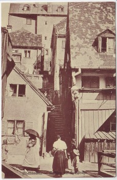 VERKAUFT !!!   AK Alt München Au Aufstieg zur Hochstraße mit Menschen 1910