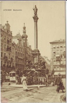 VERKAUFT !!!   AK München Mariensäule mit Menschen 1910