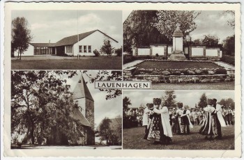 VERKAUFT !!!   AK Mehrbild Lauenhagen Kriegerdenkmal Kirche Trachten bei Stadthagen 1961