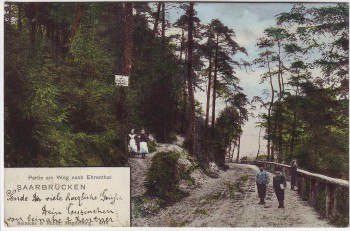 AK Saarbrücken Partie am Weg nach Ehrental mit Menschen 1904 RAR